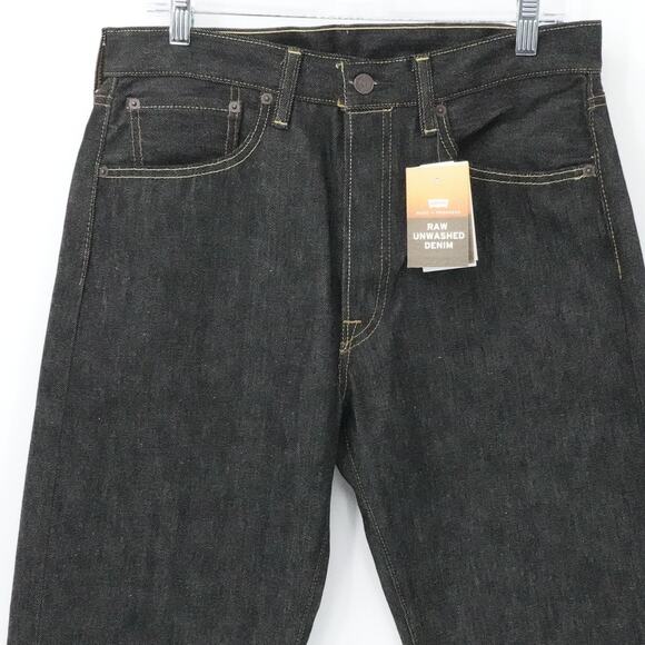 Levis 501 Jeans Mens 32x38 Raw Unwashed Denim Shrink-To-Fit Button Fly Straight - Picture 4 of 16